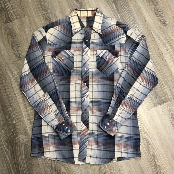 Vintage Snap Button Western Shirt Plaid Mens M - Picture 1 of 7